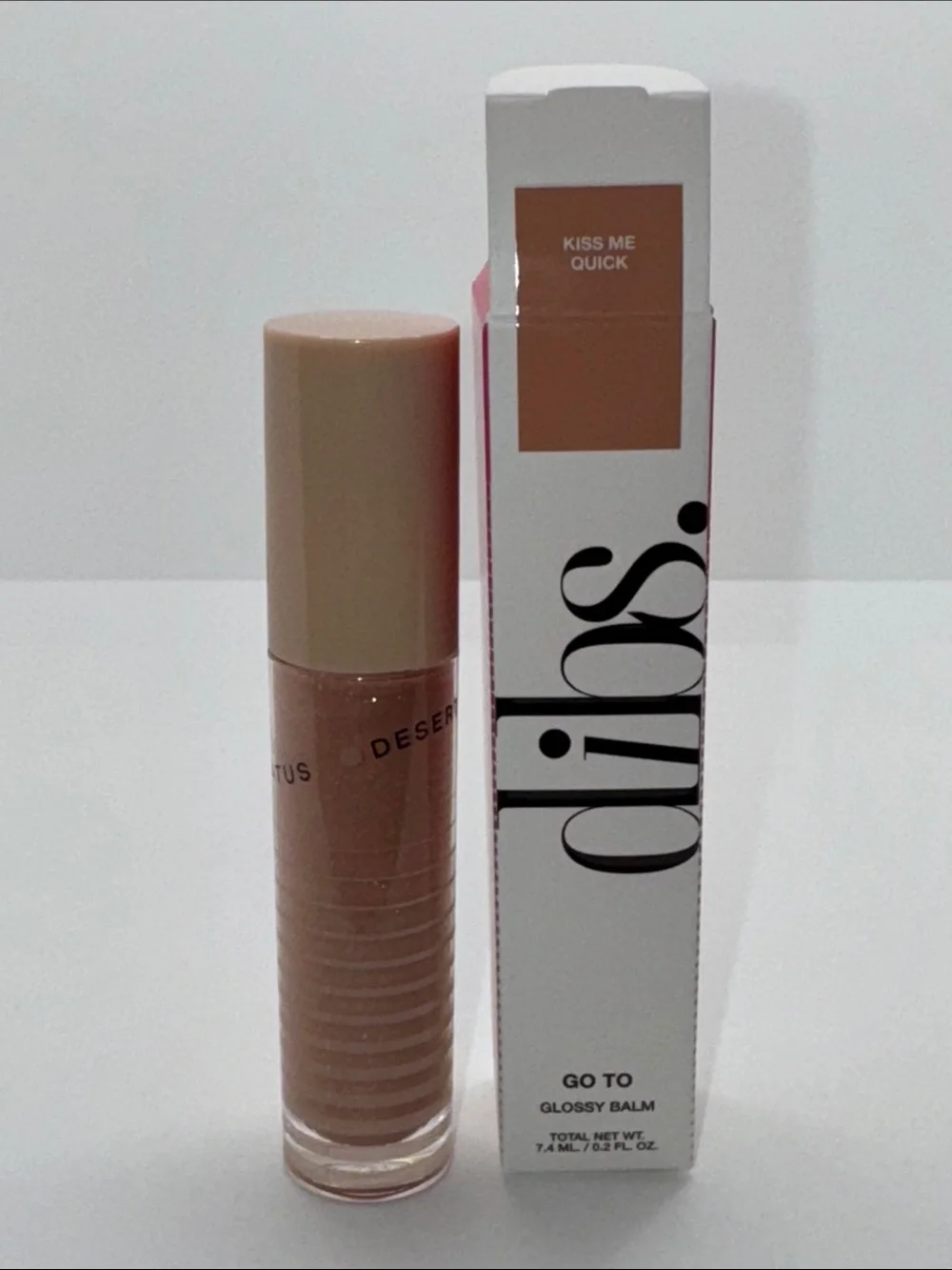 Dibs Go To Glossy Lip Balm - Shade: Kiss Me Quick Peachy Shimmer NIB